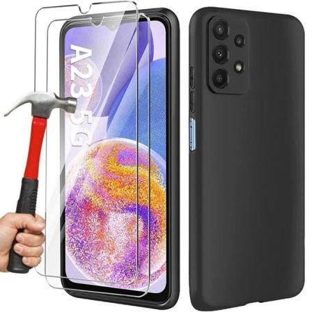 Silikonetui til Samsung A23 5G Sort + 2 skærmbeskyttere i hærdet glas Svart