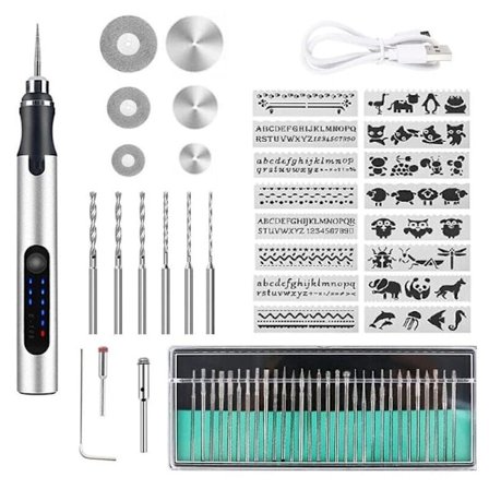San sladdlös elektrisk gravyrpenna, uppladdningsbar USB-gravyrverktygssats, mini gravyrverktyg, roterande laptop-gravör för plast glas trä metall