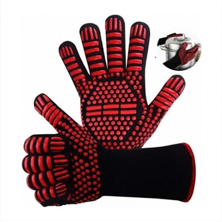 Rød ovnhandske, varmebestandig handske, grillhandske 800°C varmebestandig silikone ovnhandske, varmebestandig og skridsikker til madlavning / bagning 