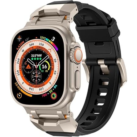 Gummiband Kompatibla med Apple Watch Armband 49mm 45mm 44mm 42mm för Män Kvinnor, Designer Robust Hållbart Silikonarmband med Metall C