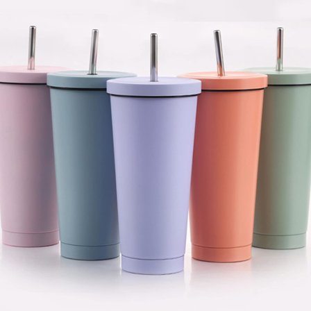 Rustfrit rejsekrus i rustfrit stål med sugerør og låg, 750 ml/25 oz rejsekrus, dobbeltvægget vakuumisoleret kop til iskolde eller varme drikke