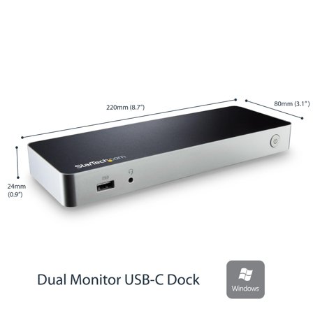StarTech Dual Monitor USB C Docking Station with 60W Power Delivery for Windows Laptops, USB C to HDMI / DVI Dock, USB 3.1 Gen 1 Type C Dock with