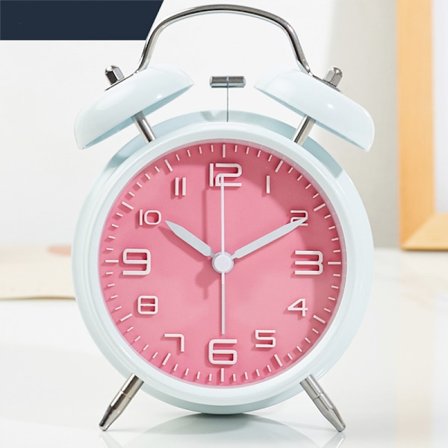 4 tuuman kaksoiskellohälytin stereoskooppisella näytöllä, taustavalaistuksella, paristokäyttöinen kova hälytyskello - valkoinen vaaleanpunainen