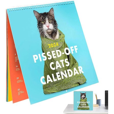 2024 Pissed-off Cats -kalenteri, Hauska Kissan Seinäkalenteri, 12 Kuukauden Kissan Kalenteri, Hauska ja Rohkea Joululahja Kissaihmisille (FMY)