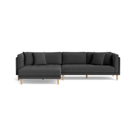 Cali Chaiselong Sofa, Venstrevendt - Hygge Mørkegrå - 295x170x76cm - Dobbelt Chaiselong Sofa med Bøgetræsben & 4 Pyntepuder - Plads til