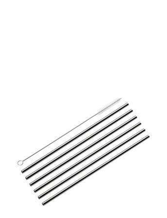 Sugerør Stål 6 Stk. L22,5Cm M/Rensebørste, Lige Silver Cilio