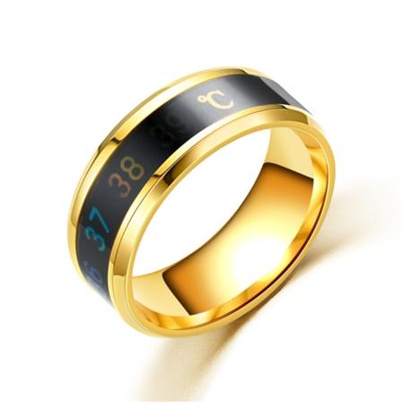 Temperaturring Mode Smart Rostfritt Stål Klassisk Bröllopspar Moderna Damer Män Vattentät Ring Smycken Guld 8