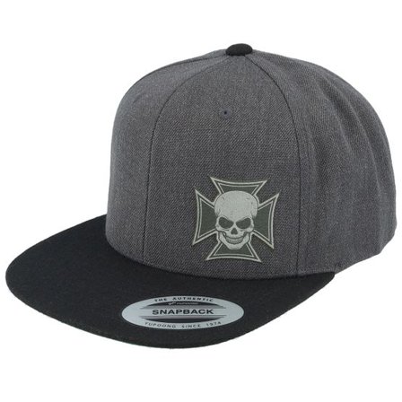 Born To Ride - Grå snapback Keps - Maltese Cross Skull Grey Patch Charcoal/Black Snapback @ Hatstore