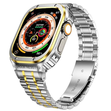 Apple Watch Series 8 (45mm) 5 bead metalrem med cover - Sølv / Guld