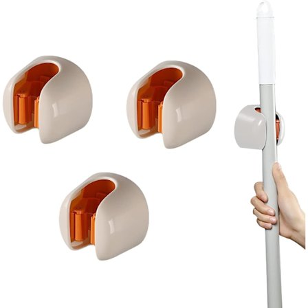 3 stk oransje veggmontert kosteskaft holder selvklebende moppeholder