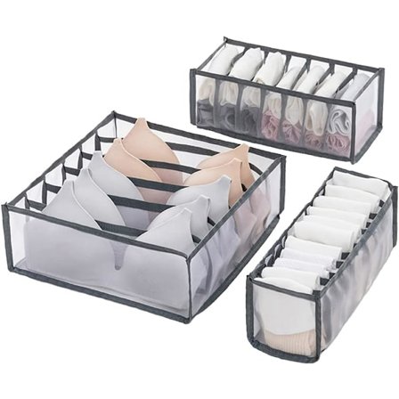 Underwear Storage Box Set, Collapsible Underwear Storage Box for Underwear, Socks, Ties, Bras, Underwear Storage Box Gray Divider