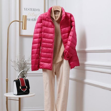 Ultralet dunjakke til damer, Plus Size 7XL, Let Varm Frakke, Efterårs- og Vinterparka Rose M(Vægt::45-50kg)