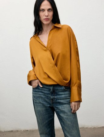 Mango Cross-Over Satin Blouse - Yellow - S