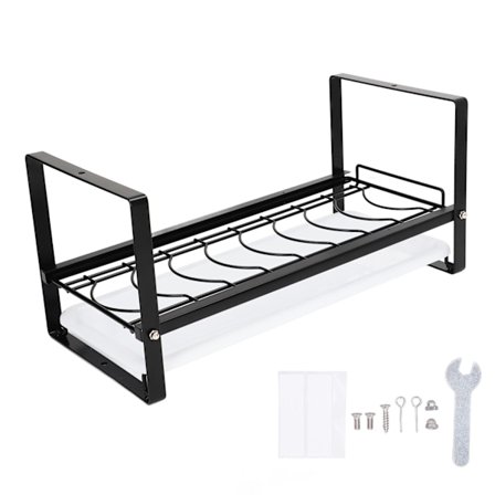 Køkken Skab Opbevaring Hylde Stativ Skåle Tallerkener Dræn Skab Holder Rustfri Skridsikker til Bænkeskab Pantry Sort