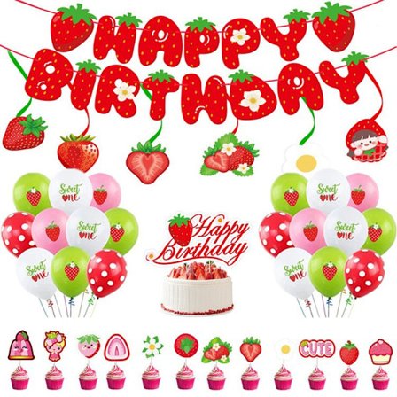 Jordgubbstema Grattis på födelsedagen Party Tillbehör Dekoration
