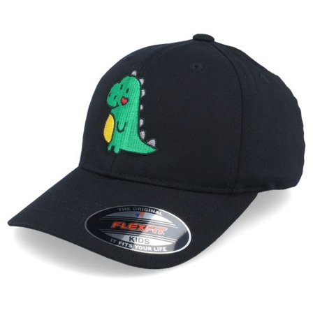 Kiddo Cap - Svart flexfit Keps - Kids Cute Green Dinosaur Black Flexfit @ Hatstore