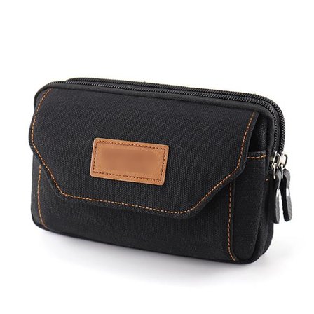 Mænds mobiltelefon taske multifunktionel vandret stil lærredstaske 6,5" mobiltelefon taske