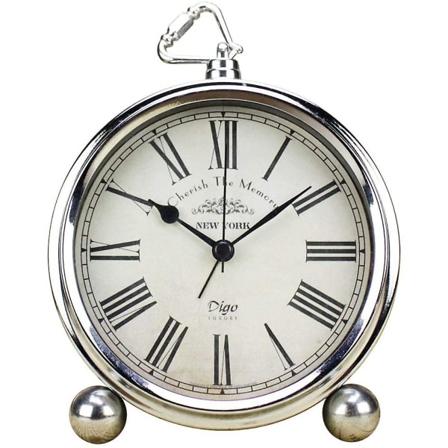 Wekity Retro Bordvekkerklokke Batteridrevet Stille Kvartsbevegelse HD Glass Silver pointer