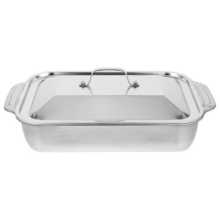 Rustfri stekepanne for fiskegrilling, rektangulær, dyp, med lokk Silver-XS8- Silver Silver