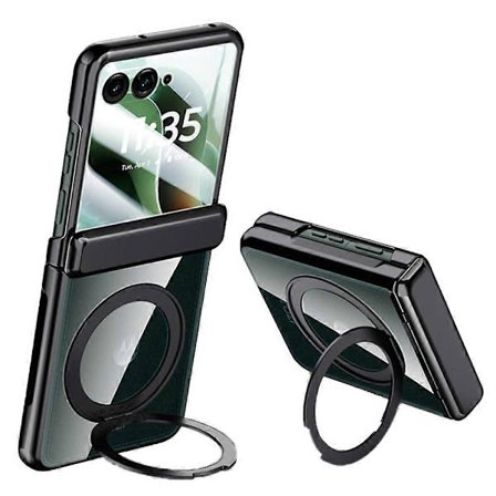 Kompatibel med Motorola Razr 60 Ultra 5G Skal Kompatibel med MagSafe Ställ Elektropläterad PC Telefonskydd Inbyggt Skärmskydd Svart