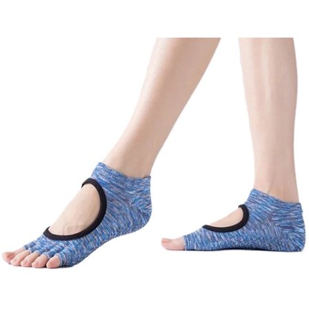 Yoga Sokker Fuld Åben Tå | Fuld Tå Yoga Sok | Med Anti-Slip Bund | Skridsikre Sokker | Pilates Sokker | Størrelse 36-40 I Blåt Mønster