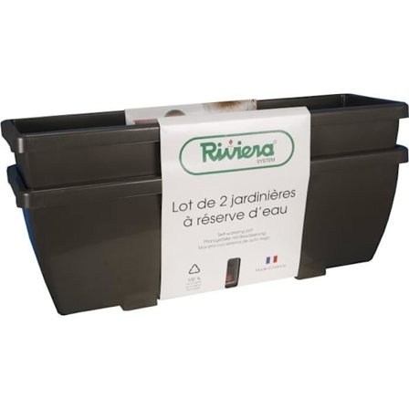 RIVIERA EVA blomlåda - Set med 2 planteringskärl - Plast - 57 cm - Grå
