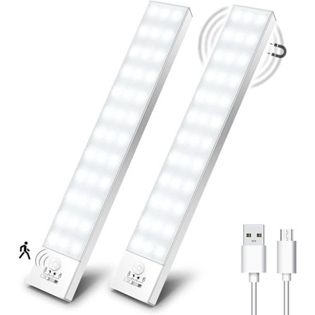 36 LED-kaappivalo, ladattava USB-langaton LED-kaappivalo liiketunnistimella, LED-opiskeluvalo (2 kpl)
