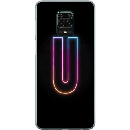 Yhteensopiva Puhelinkuori Xiaomi Xiaomi Redmi Note 9 Pro Minimaalinen neonkirjain U kirkkaalla valaistustehosteella mustaa taustaa vasten