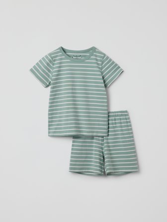 Polarn O. Pyret - Short-sleeved striped two-piece pyjamas - 110|116 - Childrenswear - green