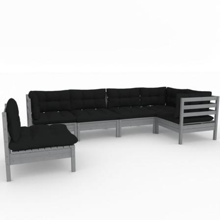 Vidaxl Loungegrupp Med Dynor 6 Delar Grå Massiv Furu Grå