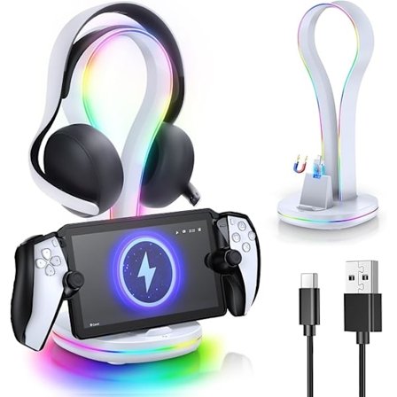 3-i-1 Magnetisk Laddstation för Playstation Portal Remote Play, Skalvänlig Laddningsdocka för PS Portal Tillbehör, Hörlursställ
