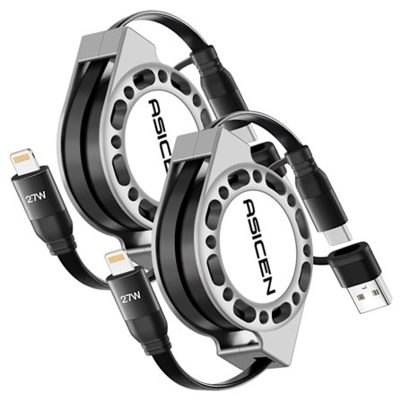 2025 Senaste Modell 3-i-1 Infällbar Laddningskabel USB C Lightning Adapter USB A/C till Lightning Kabel 27W PD [Snabb Laddning & Data Synkronisering]