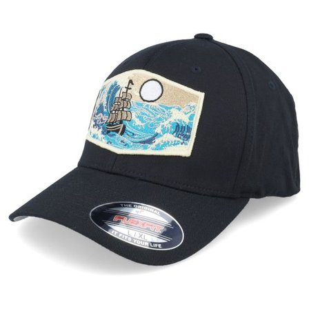 Wild Spirit - Svart flexfit Keps - Big Boat & Waves Patch Black Flexfit @ Hatstore