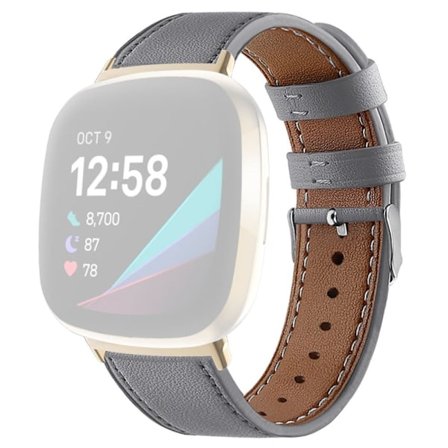 Klockarmband i äkta läder Fitbit Sense 2 / Versa 4 - Grå