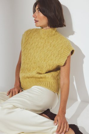 NA-KD Gilet sans manches en maille torsadée - Gilet en tricot - Jaune - S