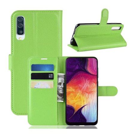 Samsung Galaxy A50 litsi nahkainen suojakotelo - Vihreä