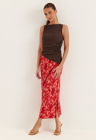 PIECES - Pcflora Hw Ankle Skirt - Adrenaline Rush AOP:Red tone flowers