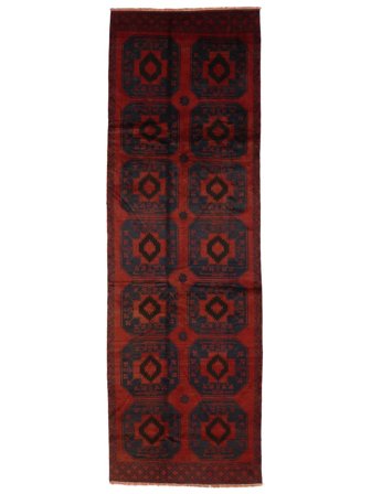 Baluch Rug Hand Knotted 130X390 Runner Black/Dark Red Afghanistan