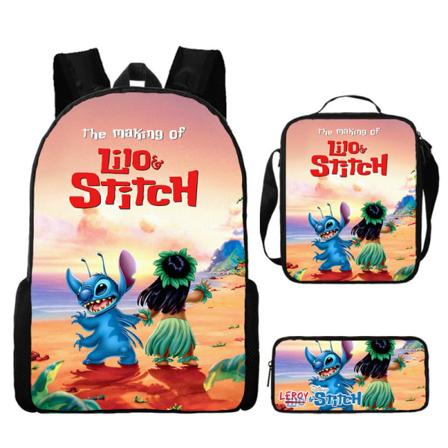 Stitch-reppu, koululaukku, kynäpussi, lounaslaukku, 3 osan sarja