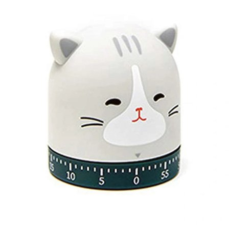 Mekanisk nyårstimer för köksbänk 60 minuter roterande kattformad klocka med LED-display [D]
