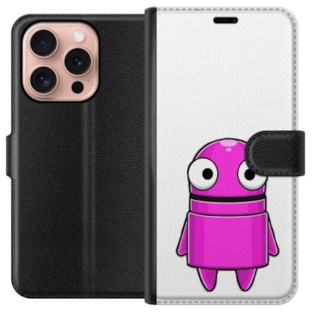 Kompatibelt Lommeboketui til Apple Apple iPhone 16 Pro Rosa tegneseriefigur med rund form og store øyne på mørk bakgrunn