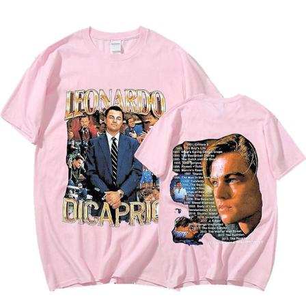 Marino Morwood 90-tals Leonardo Leo Dicaprio Rap Dubbelsidig T-shirt Leonardo Dicaprio Young Star Titanic T-shirt Musik T-shirts Pink XXL