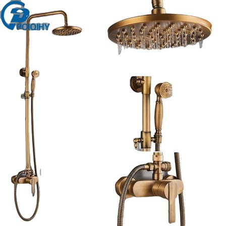 Antik mässing regnduschset, justerbar höjd, hållbar keramisk ventil,Typ A