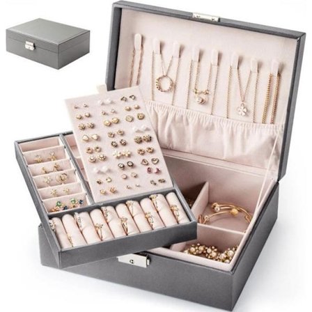 (Grå) Smykkeskrin - Uspecificeret - Låsbar - Organizer - Dame - Grå