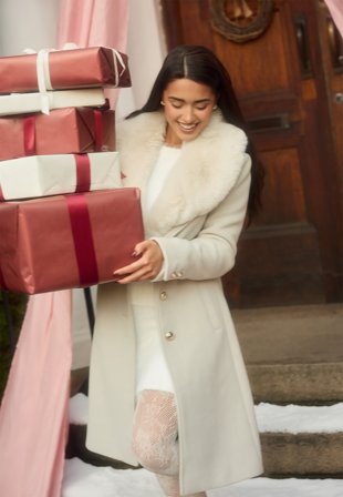 Chiara Forthi-Fur Collar Wool Blend Coat-XS