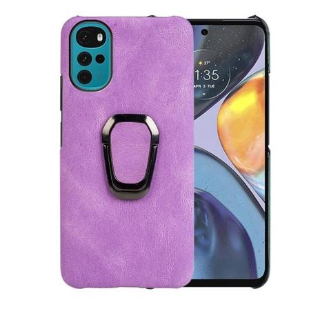 Stötsäkert läderfodral med oval kickstand för Motorola Moto G22 - Lila Lila
