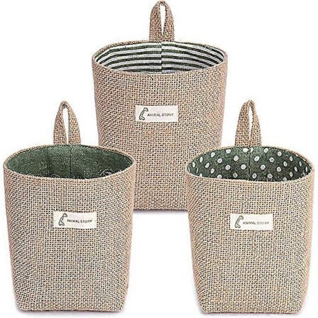 Dww-Förvaringskorg i Bomull och Linne, 3 st Vikbar Förvaringslåda i Linne, Hängande Förvaringsväska, för Leksaker, Smink, Små A AMC