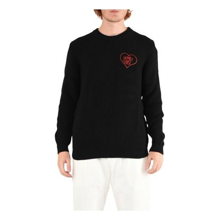 Family First, Round-neck Knitwear Czarny, Mężczyzna, Rozmiar: L