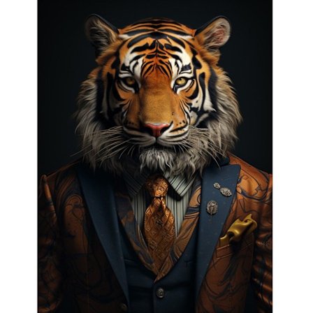 Tiger i jakkesæt Diamantmaleri Kit: 5D Fuld Bor, Sjovt Design, Kvalitetsdiamanter, DIY Håndværk til Boligindretning