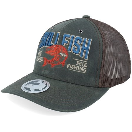 Skillfish - Green trucker Czapka Z Daszkiem - Pike C&r Logo 3d 112wh Split Dark Olive/Coffee A-Frame Trucker @ Hatstore